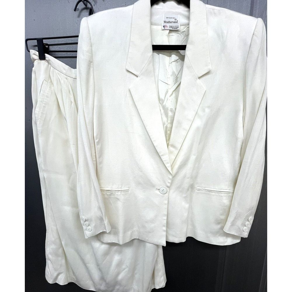 Vintage Weathervane‎ Skirt Suit 14 Ivory Linen Lined Blazer Jacket USA ILGWU